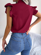 Tie  Neck Cap Sleeve Blouse