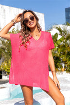 Angel Wings Slit V-Neck Short Sleeve Cover Up