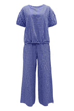 Full Size Plaid Round Neck Half Sleeve Top and Pants Set