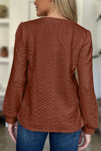 FAM-FAM Textured Round Neck Long Sleeve Sweatshirt