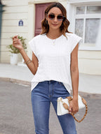 Textured Round Neck Cap Sleeve T-Shirt