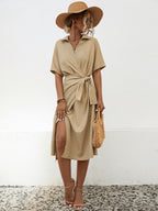 Tied Slit Short Sleeve Dress