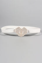 Rhinestone Heart Buckle Elastic Belt