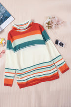 Contrast Striped Turtleneck Dropped Shoulder Sweater