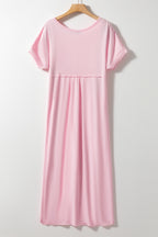 Slit Pocketed V-Neck Short Sleeve Dress