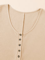 Waffle-Knit Half Button Sleeveless Romper with Pockets