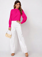 Ruched Mock Neck Long Sleeve Blouse