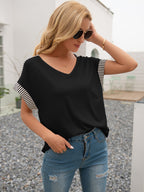 Ivy Lane Striped V-Neck Short Sleeve T-Shirt