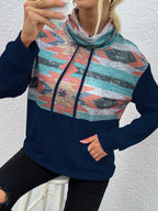 Shiny Geometric Drawstring Long-Sleeve Sweatshirt