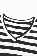 Striped V-Neck Short Sleeve Side Slit Dress