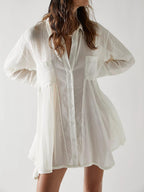 Button Up Collared Neck Long Sleeve Longline Shirt