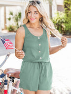 Scoop Neck Wide Strap Romper with Pockets