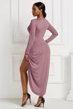 High-low Ruched Surplice Long Sleeve Dress