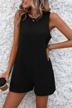 Mandy Round Neck Sleeveless Front Pocket Romper